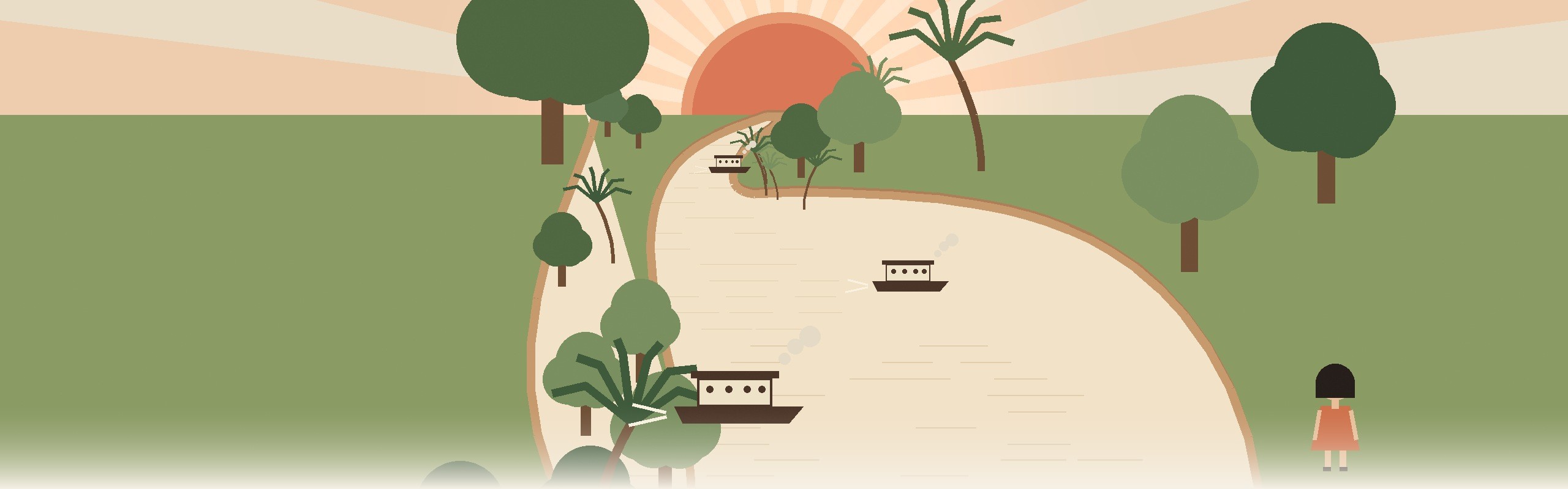 The Rejang at sunset, boats on the river, a little girl watching from the bank &mdash; the long way home